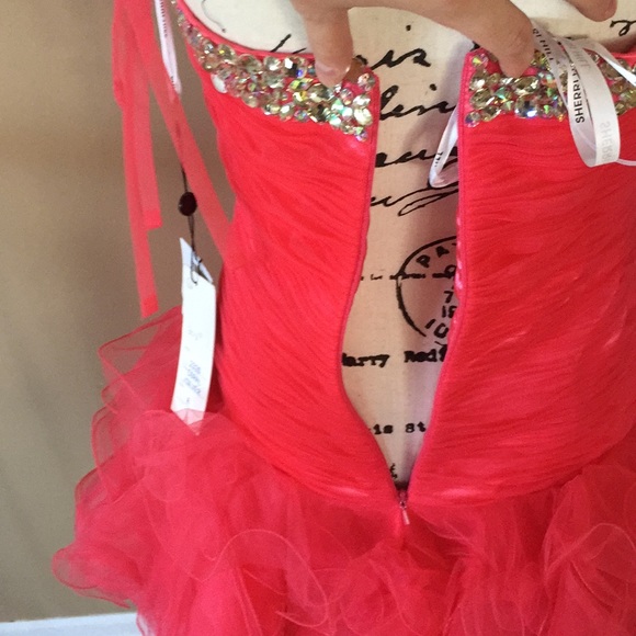 Sherri Hill prom formal dress size 8 coral/silver - Picture 7 of 8